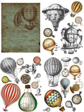 Hot Air Balloons & Clocks Transfer - 61 x 81.25cm - 4 sheets - Fresh at Home