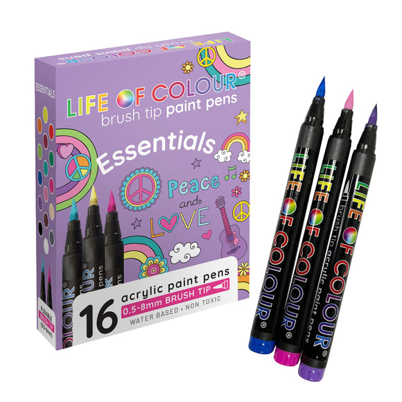Brush Tip Acrylic Paint Pens - Essential Colours