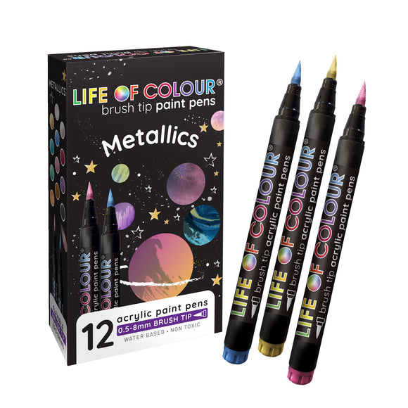 Brush Tip Acrylic Paint Pens - Metallics